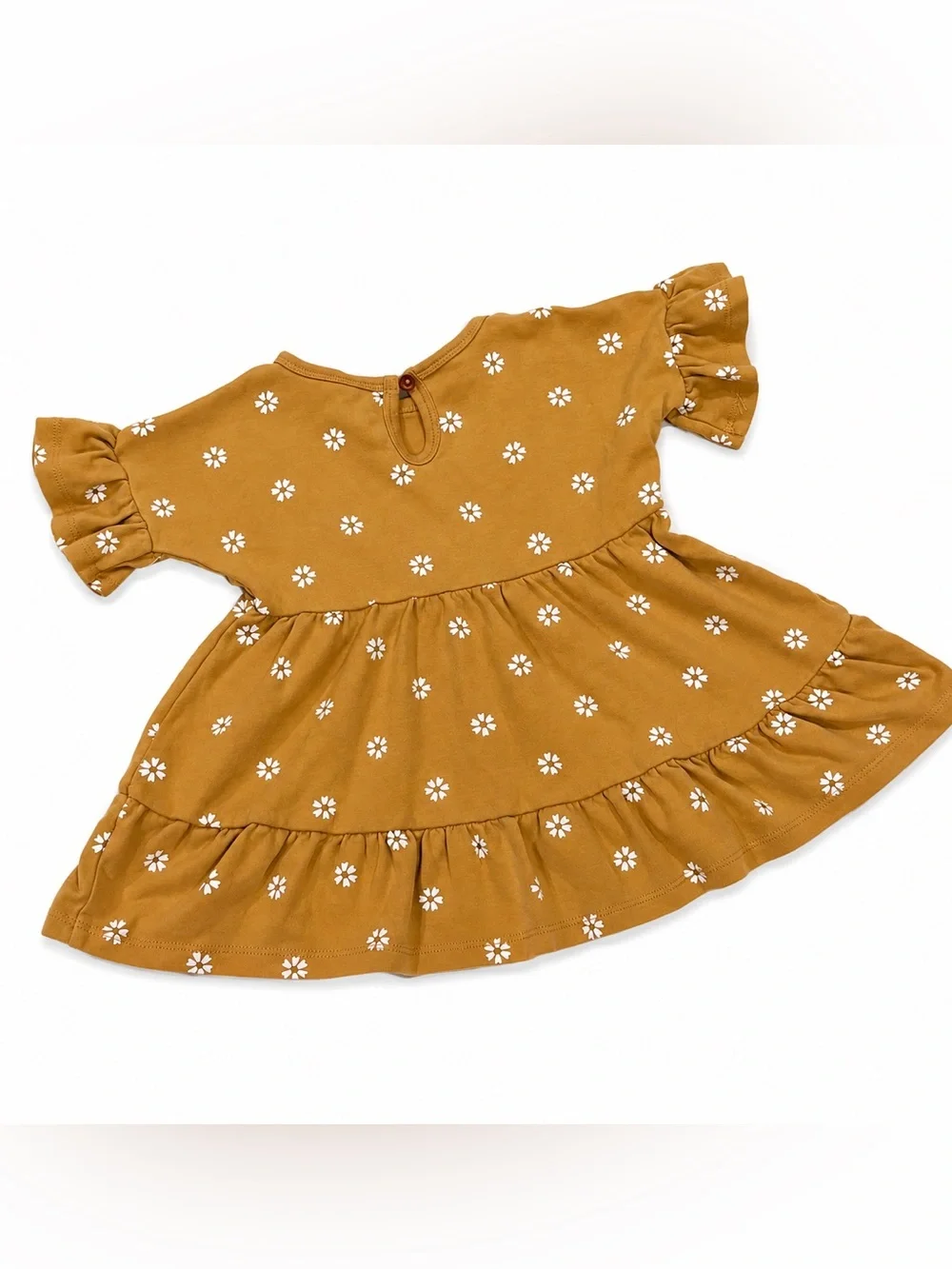 ✨Quincy Mae| 18-24M Mustard Floral Girls Dress and Bloomer Set Organic Cotton
